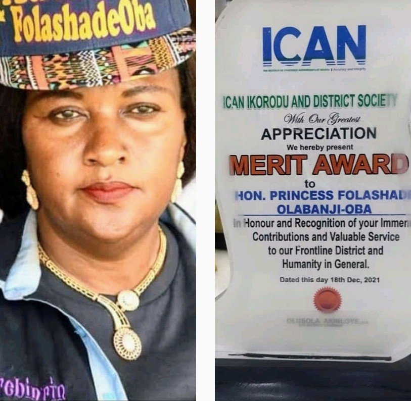 65fc7E23903825685486345194. Frontline district of the institute of chartered accountants (Ikorodu Branch) conferred Ikorodu local government's vice chairman (Aarebirin (Hon) Princess Folashade Olabanji-Oba) a Service based Excellence Award on the 18th of December 2021