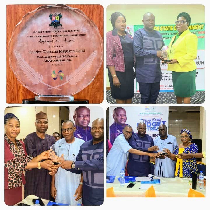img 20211215 wa00027E23674349971620649744. Bldr. Olusesan M. Daini was honoured by Lagos State Ministry of Economic Planning and Budget in conjunction with Lagoon s State Operations Coordinating Unit (LASOCU) with an award of Appreciation as the Most Supportive LG/LCDA Chairman on the 14th of December 2021