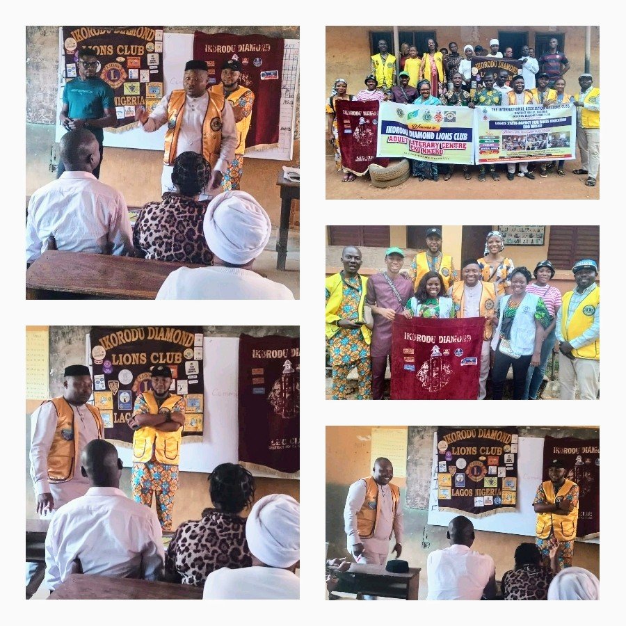 8933j3jenn3nn7E23060059108318930994. Members of Ikorodu diamond lions club visited the adult literacy class at the Methodist school in Ikorodu local government on the 12th of August 2022.
The visitation which also featured a special banner presentation is in line which the club's project calendar for the year 2022-2023 under the leadership of Lion Akadri Babatunde Adeleke 'Sayleke'.
Entirely, the project is initiated by the International Association of lions club district 404A1 Nigeria (Ikorodu diamond lions club) in conjunction with the Lagos state agency for Mass Education.
Mathematics, English language and Yoruba are among the free subjects coached to adults in the program.
