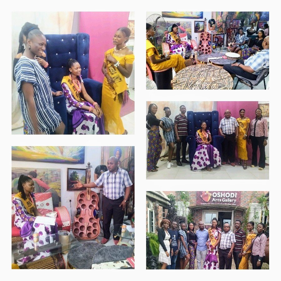 9999999990007E23462057012066836914. Miss Oranu Angel Biana, winner of the maiden edition of Miss Arts Nigeria 2022 was hosted by the pageant/ reality show organiser, Oshodi Arts Gallery on the 2nd of August 2022.
Chaperoned by 2nd runner-up, Miss Adelakun Omotalani, Miss Balogun Comfort (Miss Arts Unity) and Miss Precious Abidemi (Miss Arts Natural), the beauty queens were amassed by Dr Oshodi Seyi Paul, CEO of Oshodi Arts Gallery.
Hailing the queen for emerging first, Dr Oshodi Paul iterated plans forward to kick off the project ambassadorial crusade, synchronising Arts and beauty.
Expanding that the winners would engage in charity works, including visits to tourist sites, old people’s homes and orphanages, in Lagos and across other states in Nigeria.
Urging the beauty queen to prepare for an adequate self-advancement quest (infusing Arts), which also includes initiatives to sensitise the youths on the dangers of drug abuse and ways to prevent it, Dr Oshodi promised to support the activities in whatever capacity needed to ensure its success for one year.
Miss Angel Biana, who spoke on behalf of the queens promised her commitment to the course, enlarging that her creative prowess will be an enormous advantage for the synergy to thrive.
"I am ready to go all out as the winner of Miss Arts Nigeria 2022, though am not an Art expert, am ready to learn on the go. Once you have the lid spotted on your head, you feel like a queen, you walk differently, you stand differently and you act differently". "I understand the expectation and the huge responsibility. So, amassing that knowledge, I want to assist those that look up to me to make the right choices and decisions about their future; about certain things they want to do". "There is also a planned initiative I include to 'Catch them young, which I will project in partnership with Oshodi Arts Gallery Foundation to empower the young minds in their skill-sets" Miss Angel asserted
Members of the Miss Arts Nigeria 2022 pageant production team, Fanafilit integrated concept were also in attendance at the official hosting event.