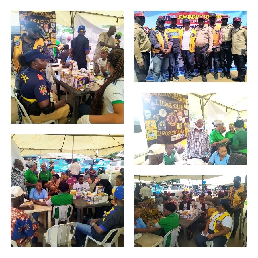 39i3j3nm6781714386029962014 For healthy reasons, members of Ikorodu Diamond Lions club, ably led by the club's president, Lion Babatunde Akadri Adeleke 'Sayleke', took to Sabo Park on the 26th of October 2022
The club in partnership with the federal road safety corps (FRSC) embarked on a wellness-free medical check-up targeted at drivers across the region.
Implied to create awareness on healthy lifestyle in the ember month to control driving measures together with keeping fit at all times, the club seized the medium to galvanise commuters for purpose of knowing their fitness level. According to Lion Idowu Tomac Oluwatobi, Project Coordinator, drivers, due to the nature of their job, do not take out time to discern their health status or even comprehend their vital signs, which spurred the club to project such an undertaking.
With cases like eye deficiency and high blood pressure as a contributing factors to road accidents, the club took it upon itself to carry out free medical checkups plus the provision of drugs to drivers with related illnesses.
Lion Idowu Tomac, in a brief interview with Ikorodu News Network (INN), further stated that a free test on sugar level is also part of the medical program because it also plays a role in BP complications.
He continued, "Everything we're giving them today is free, to encourage them to effectively carry out their duty because truly, health is wealth".
"238 individuals have successfully registered to benefit from this program, and no doubt we'll ensure to be on standby for all of them to get the free service we're delivering".
"We're using this medium to encourage everyone to know their status as the year comes to an end. While people are beginning to think about how to spend the festive season, they should also put their health first" Lion Idowu asserted.